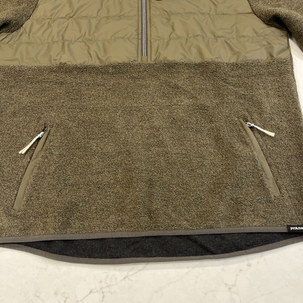 prAna NEW Mens XL Fleece 1/2 Zip Quilted Pullover Jacket Wool Blend Slate Green - Picture 7 of 15